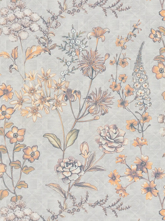 Stockholm Floral Wallpaper - Grey Orange