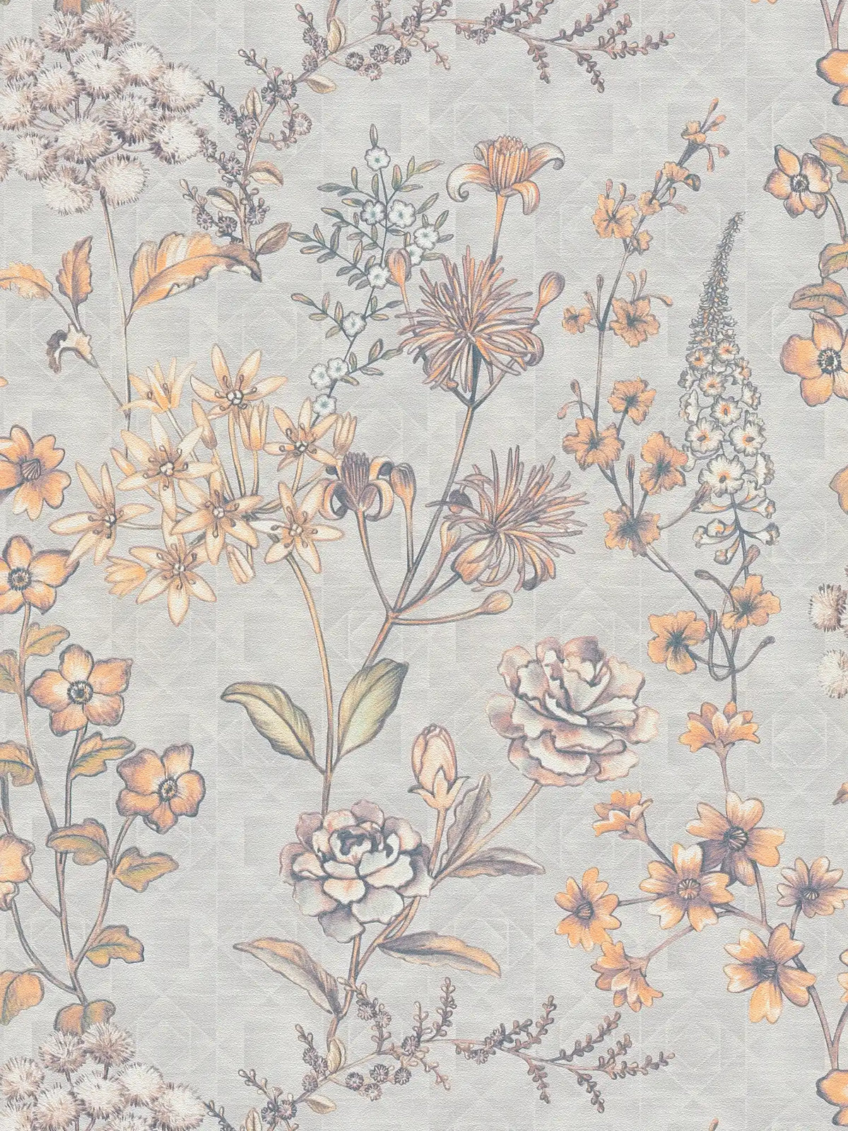 Sample - Stockholm Floral Wallpaper - Grey Orange