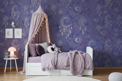 Children's Bedroom with Dreamcatcher Purple/Silver Wallpaper