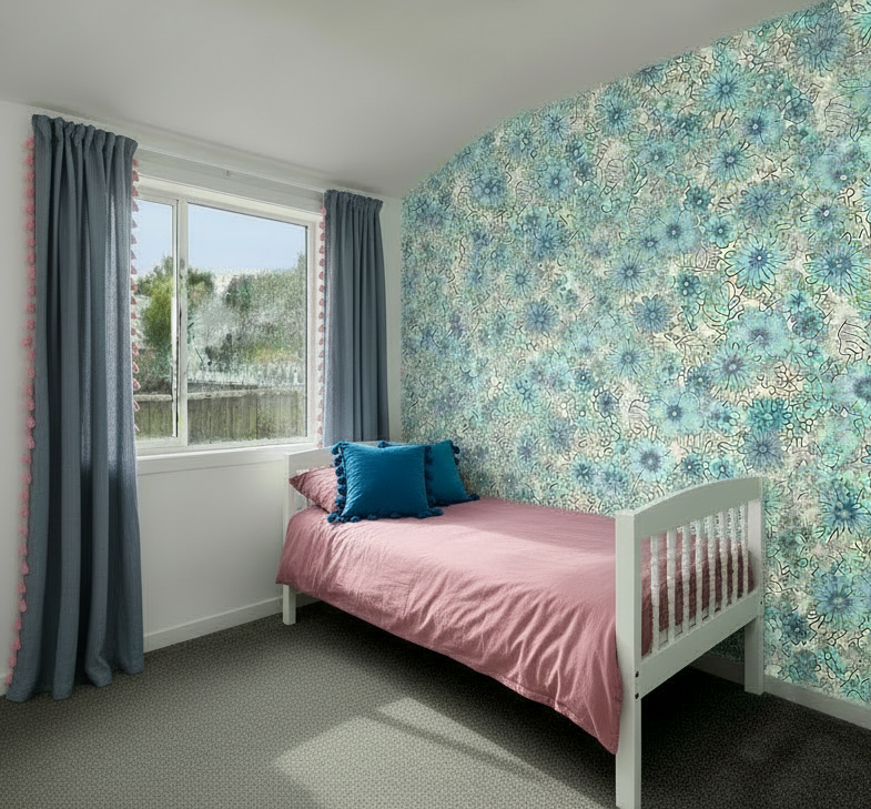 Flower Power Custom Sized Wallpaper Mural (per m2) - Blue