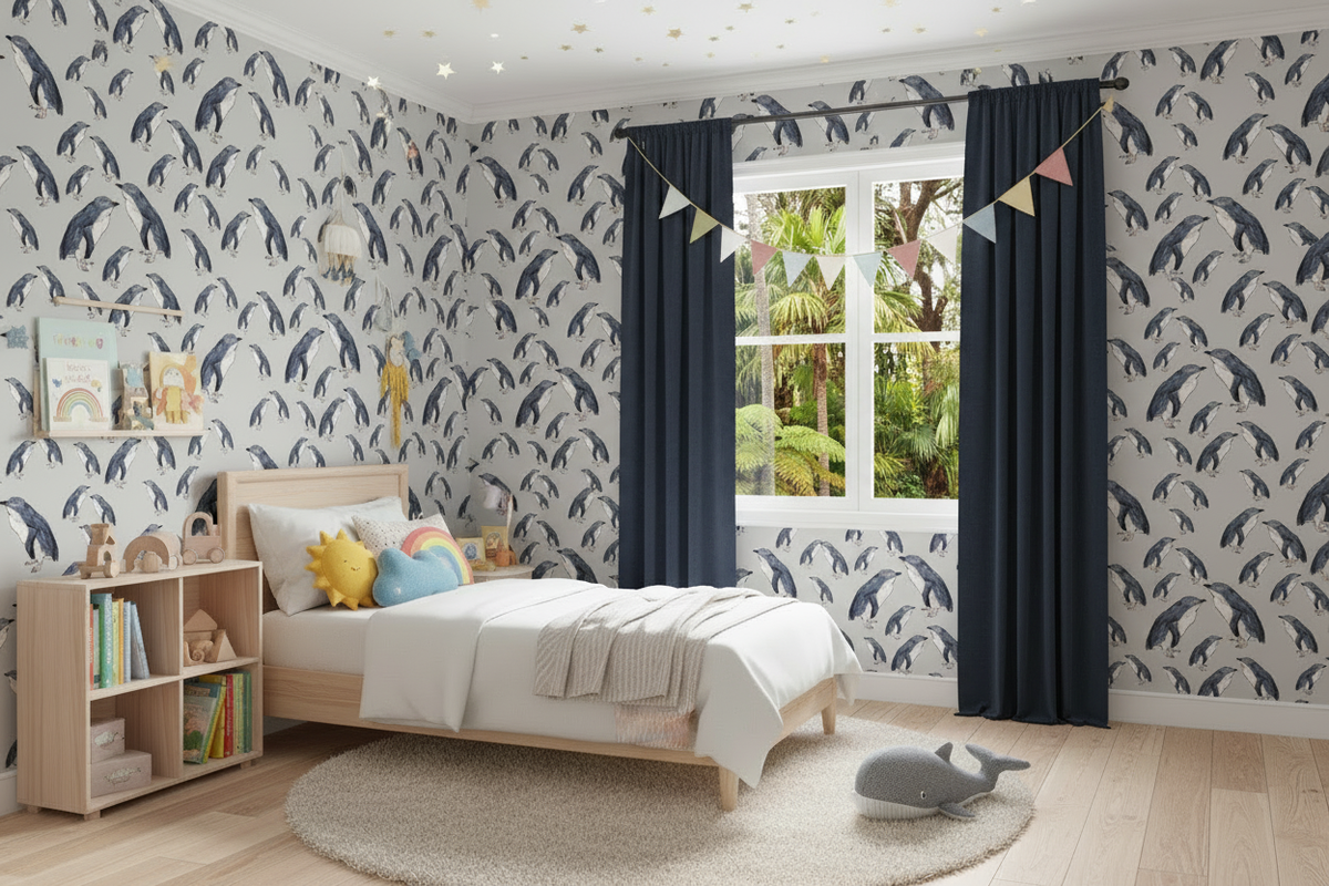 Penguin NZ wallpaper - Custom Print Wallpaper - Grey