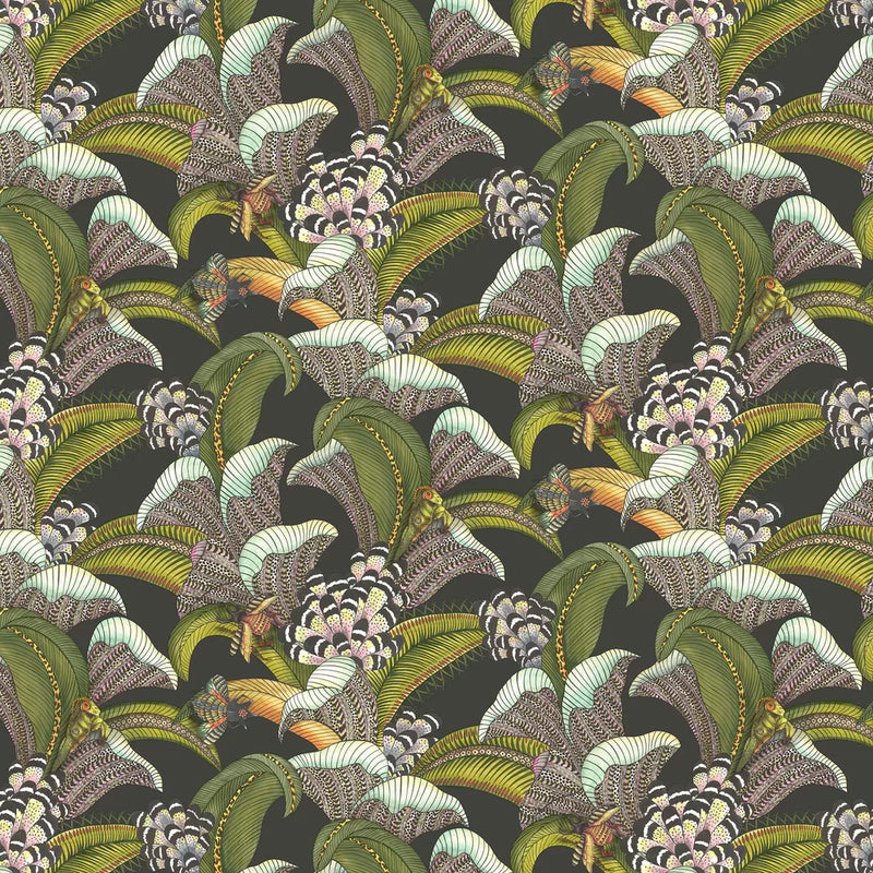 Hoope Wallpaper - Olive Green on Black