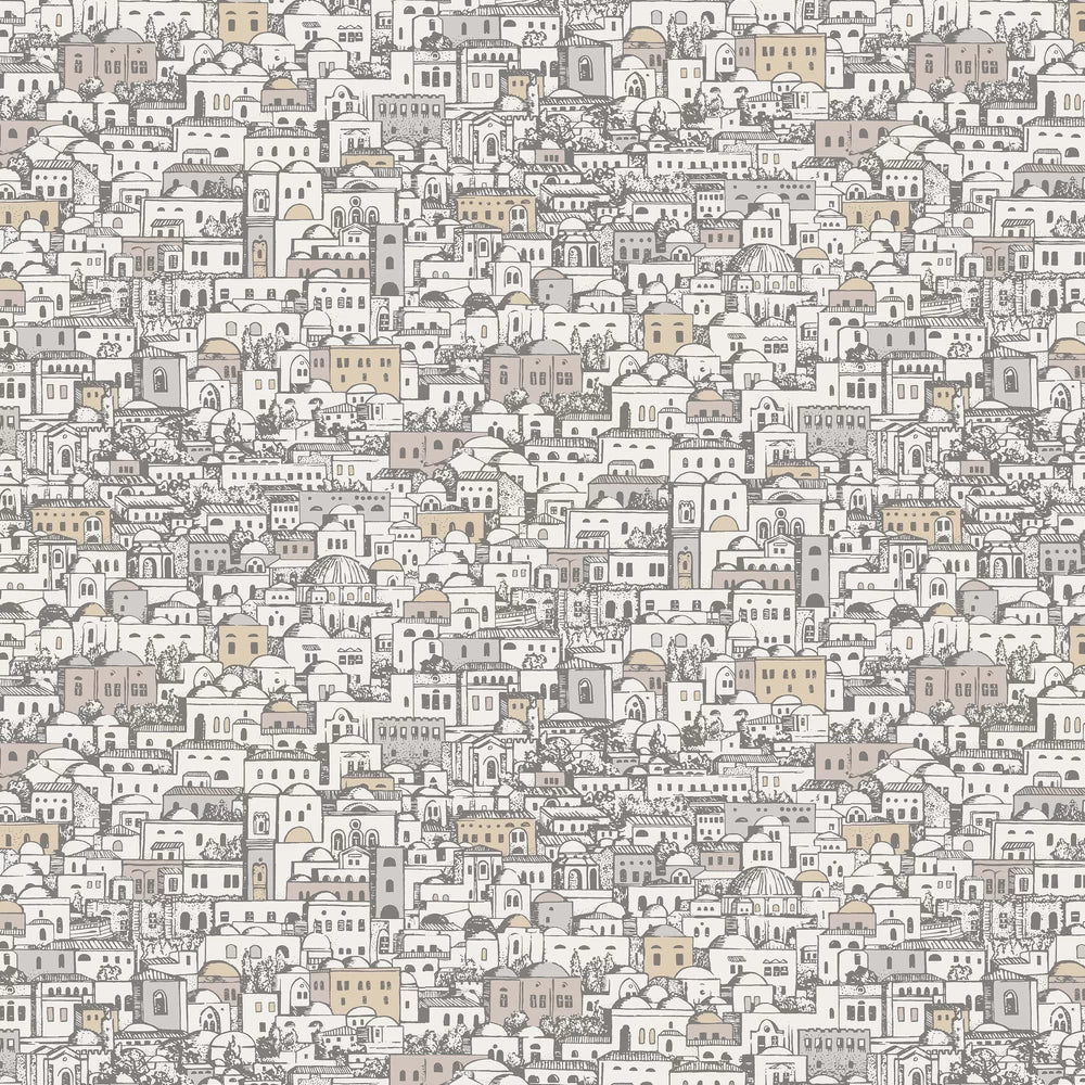 Mediterranea - Cityscape Wallpaper - Parchment & Gilver