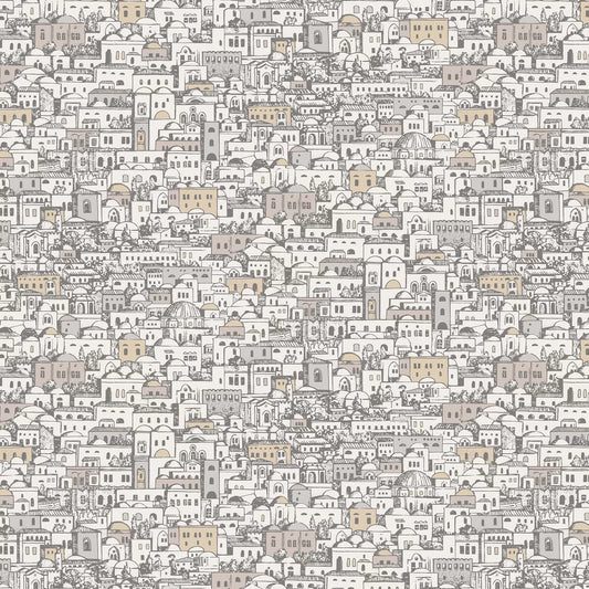 Mediterranea - Cityscape Wallpaper - Parchment & Gilver