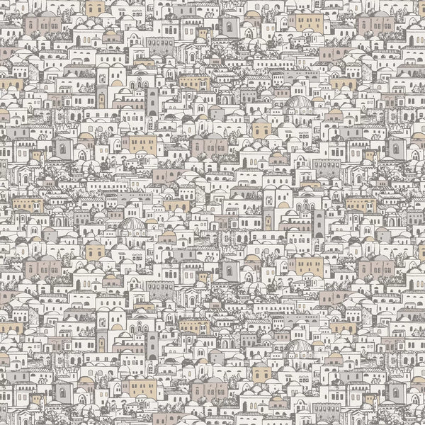 Sample - Mediterranea - Cityscape Wallpaper - Parchment & Gilver