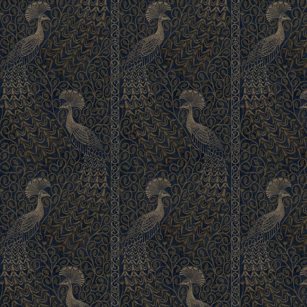 Pavo Parade Peacock Wallpaper - Metallic Bronze/Midnight