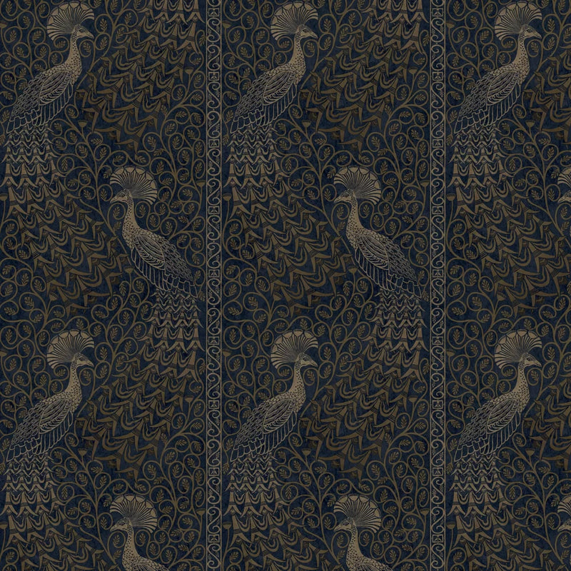 Pavo Parade Peacock Wallpaper - Metallic Bronze/Midnight