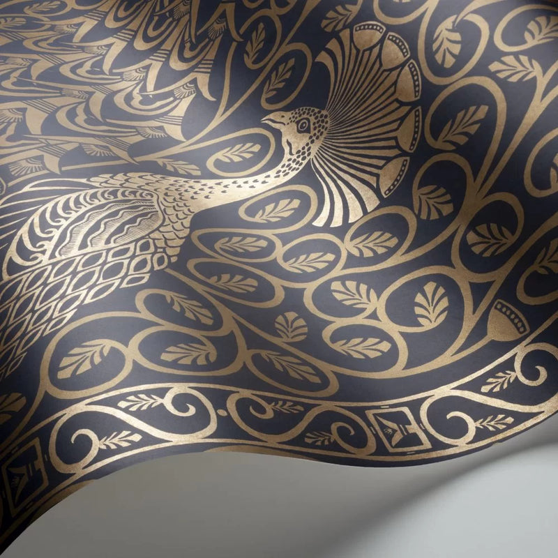 Pavo Parade Peacock Wallpaper - Metallic Bronze/Midnight