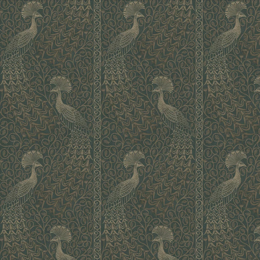 Pavo Parade Peacock Wallpaper - Metallic Gilver/Green