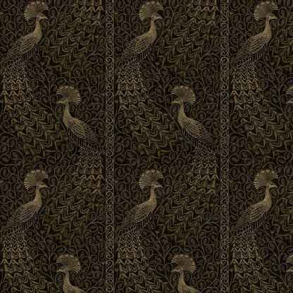 Pavo Parade Peacock Wallpaper - Metallic Gold/Soot