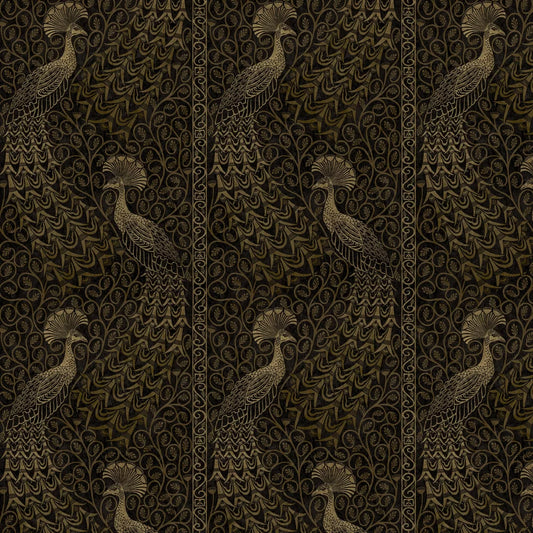 Pavo Parade Peacock Wallpaper - Metallic Gold/Soot