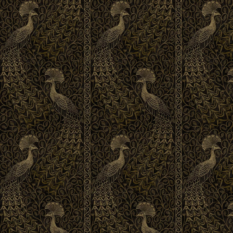 Pavo Parade Peacock Wallpaper - Metallic Gold/Soot