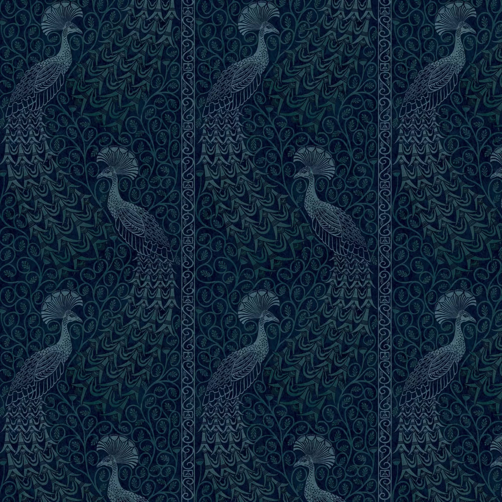 Pavo Parade Peacock Wallpaper - Metallic Petrol/Ink