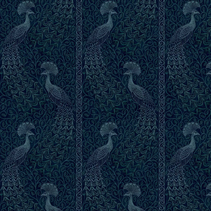 Pavo Parade Peacock Wallpaper - Metallic Petrol/Ink
