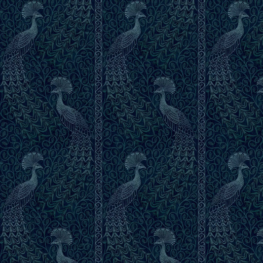 Pavo Parade Peacock Wallpaper - Metallic Petrol/Ink