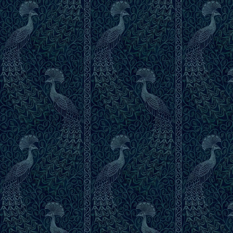 Pavo Parade Peacock Wallpaper - Metallic Petrol/Ink