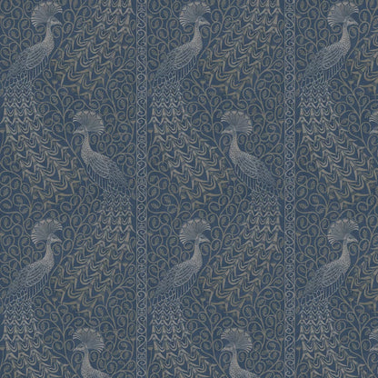 Pavo Parade Peacock Wallpaper - Metallic Silver/Denim