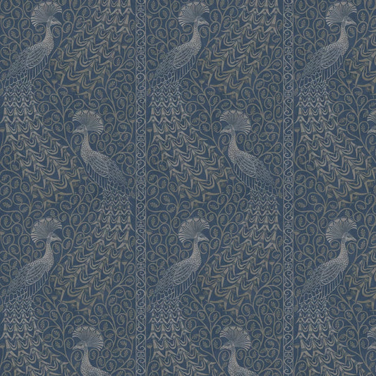 Pavo Parade Peacock Wallpaper - Metallic Silver/Denim
