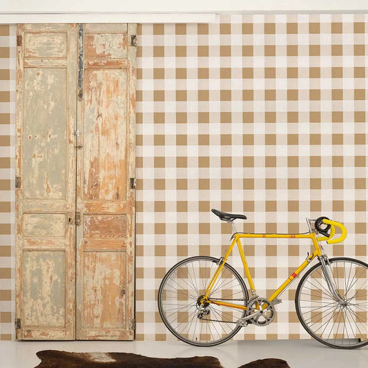 Large Gingham  Wallpaper - Curry