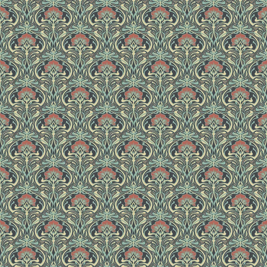 Flora Art Deco Wallpaper - Peacock Green