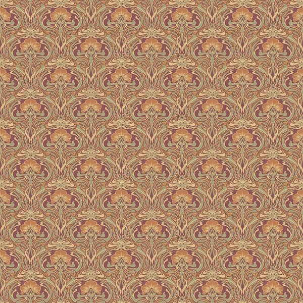 Sample - Flora Art Deco Wallpaper - Russet