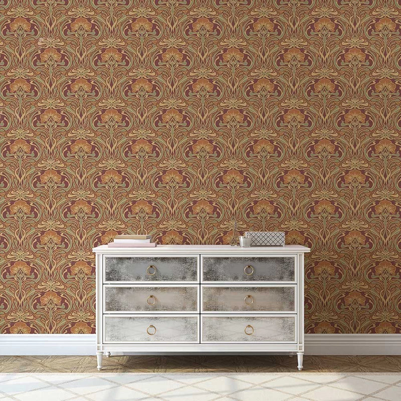 Flora Art Deco Wallpaper - Russet