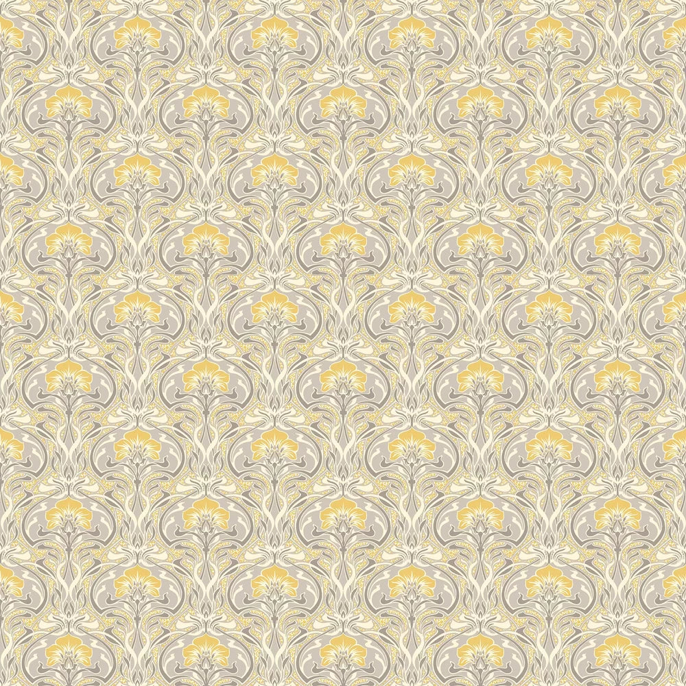 Sample - Flora Art Deco Wallpaper - Yellow