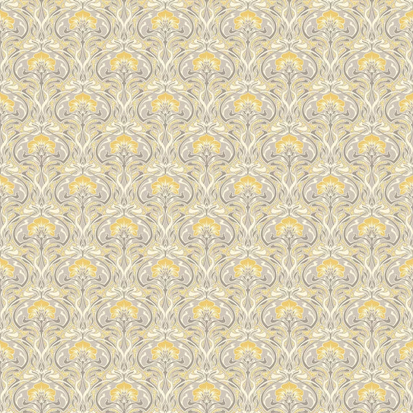 Sample - Flora Art Deco Wallpaper - Yellow