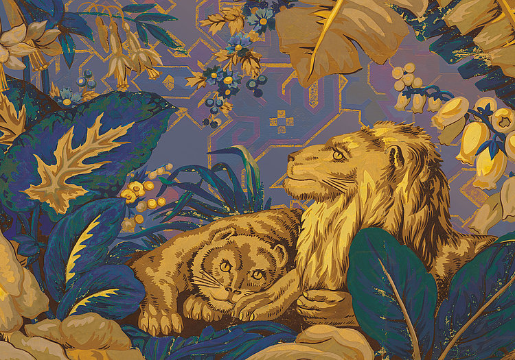 Jungle Majesty - Navy - Custom Sized Wallpaper Mural (per m2)