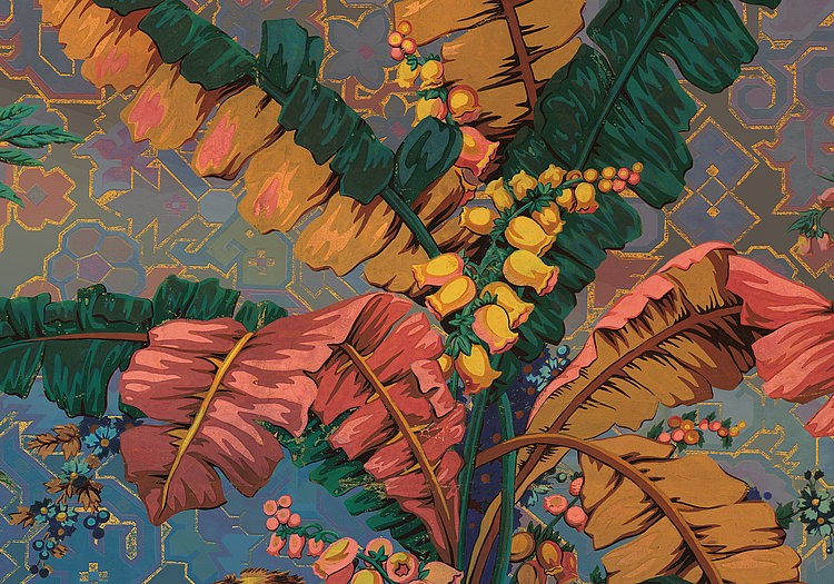 Jungle Majesty - Blue - Custom Sized Wallpaper Mural (per m2)