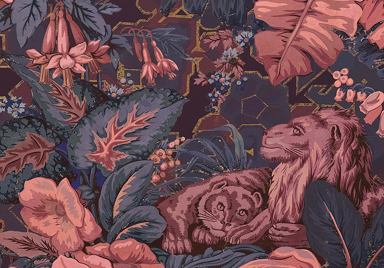 Jungle Majesty - Purple - Custom Sized Wallpaper Mural (per m2)