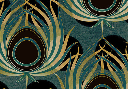 Opulent Plume - Teal - Custom Sized Wallpaper Mural (per m2)