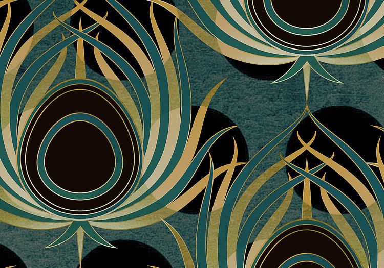 Opulent Plume - Teal - Custom Sized Wallpaper Mural (per m2)