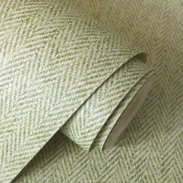 Harris Texture - Textured Herringbone Wallpaper - Green
