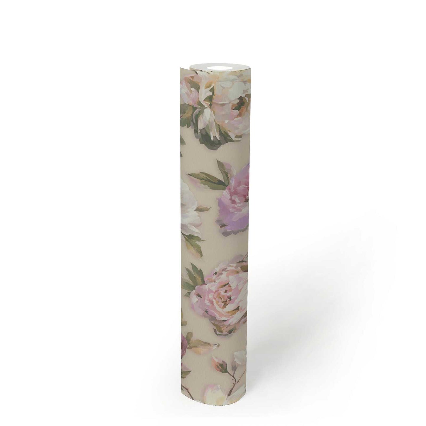 Watercolour Rose Wallpaper - White, Purple & Taupe