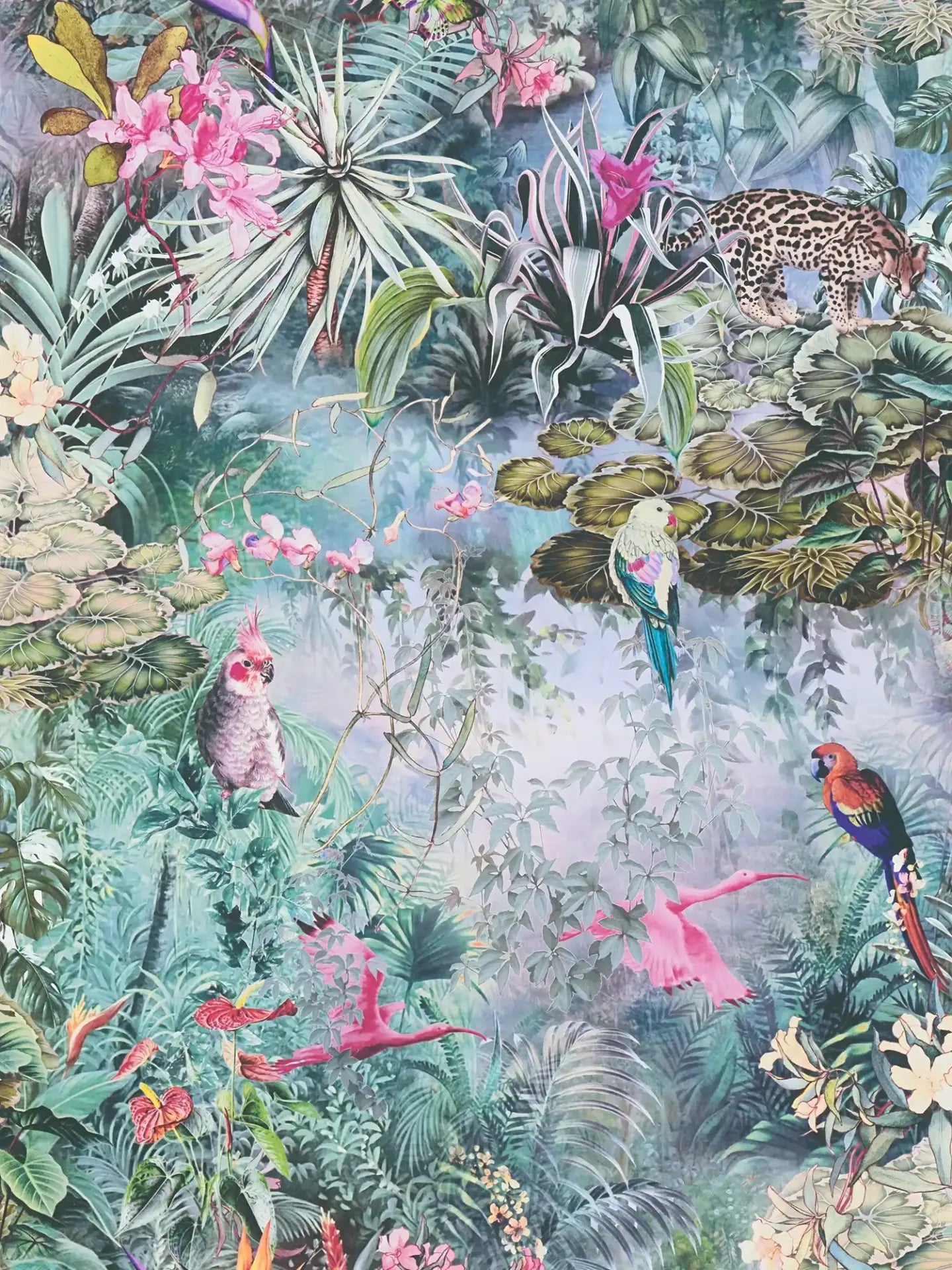Botanical Elegance – Tropical Parrot Wallpaper – Soft Green