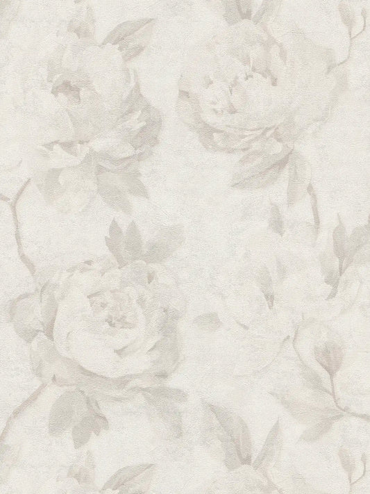 Rosalie Faded Rose wallpaper in grey – flat pattern