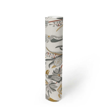 Jungle Birds Vinyl Wallpaper - White/Grey