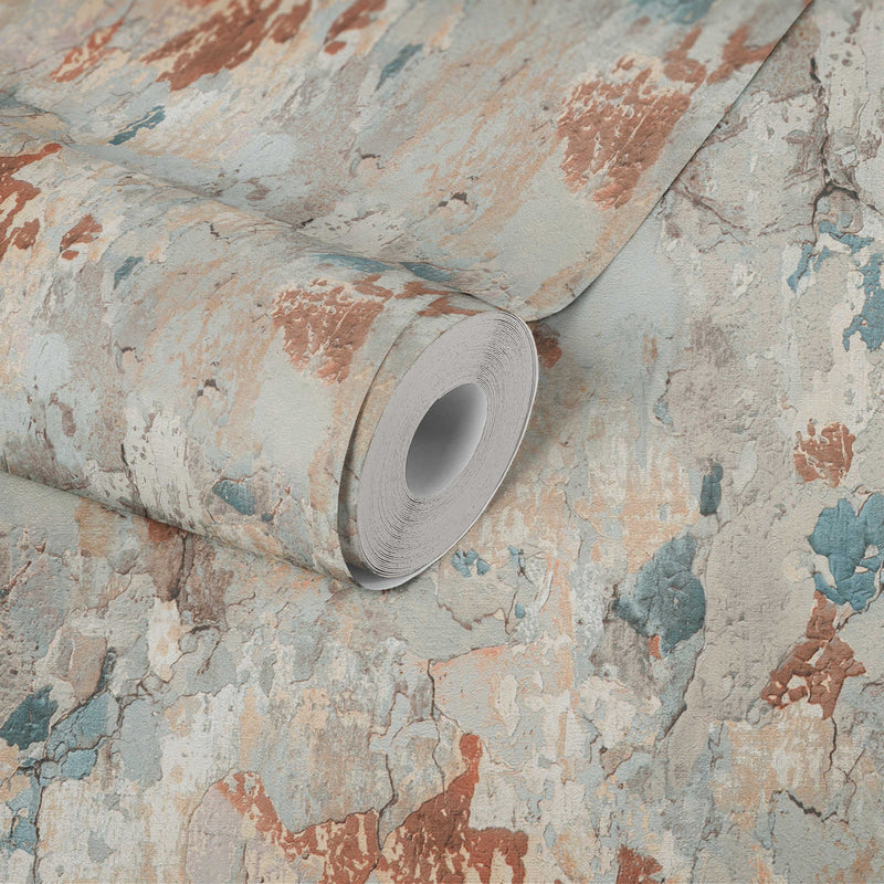 Barcelona Plaster Wallpaper - Grey - Green - Rust