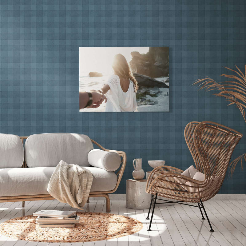 Bistro Plaid - Checkered Wallpaper - Blue