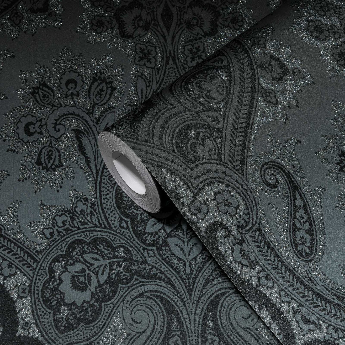 Damask Wallpaper - Black Silver - EXTRA WIDE