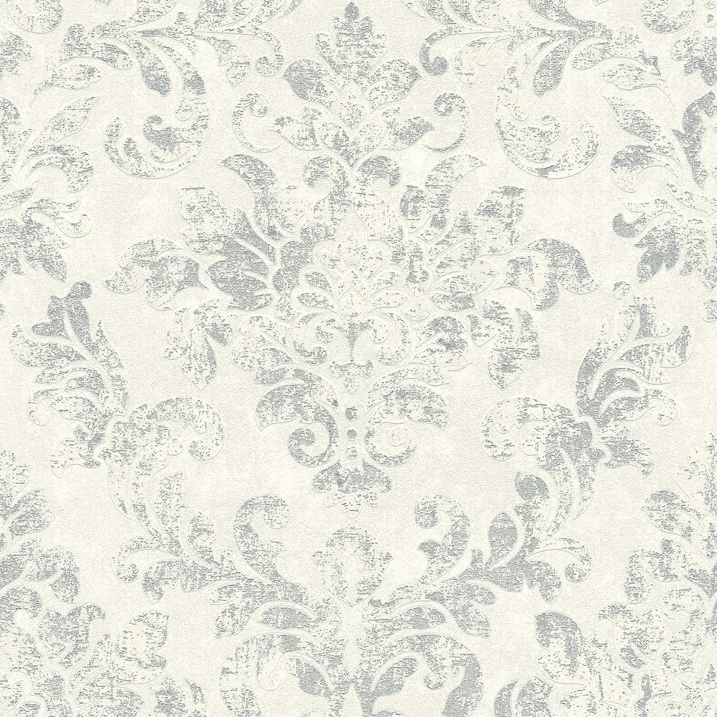 Baroque Damask Wallpaper - Grey + White