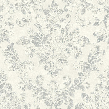 Baroque Damask Wallpaper - Grey + White