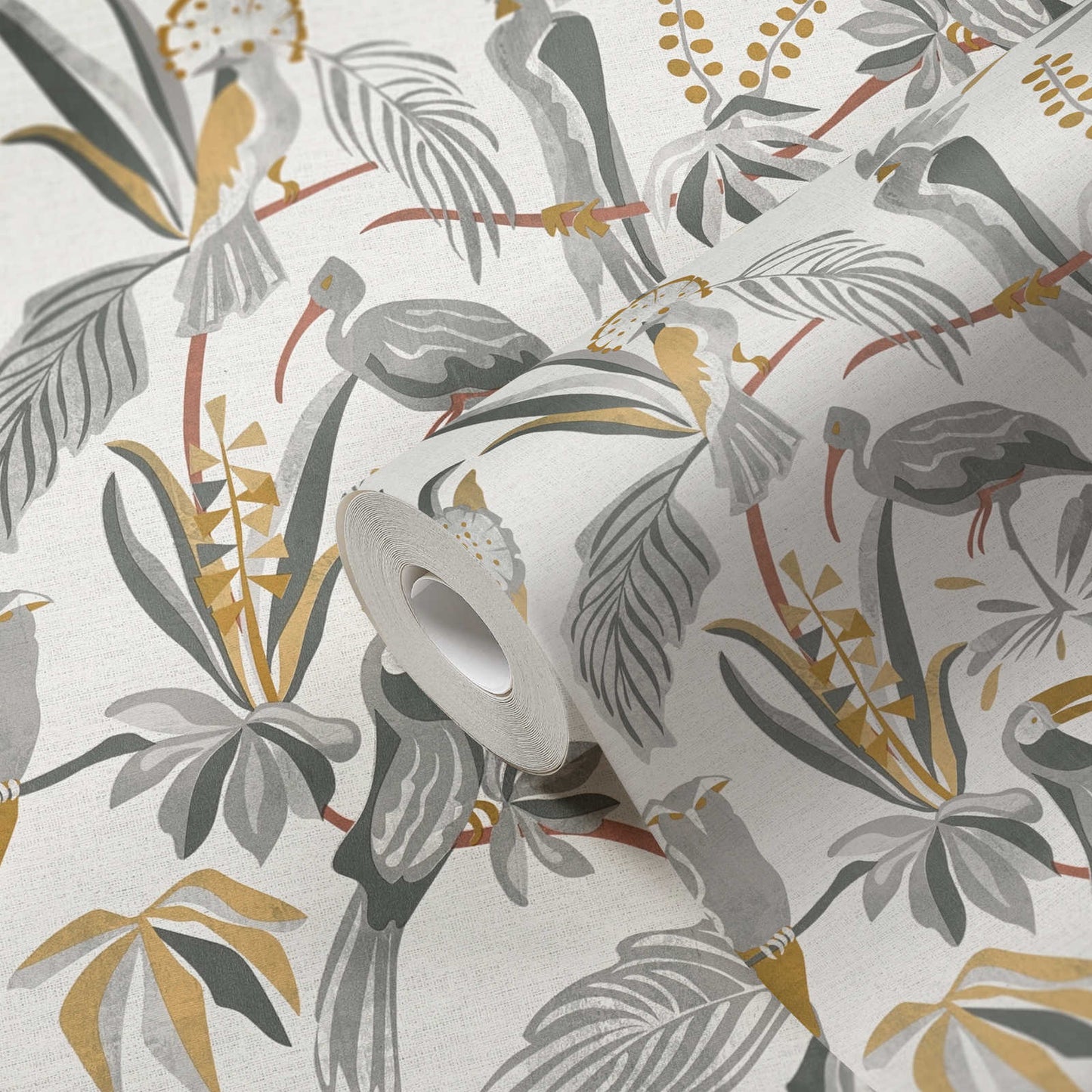 Jungle Birds Vinyl Wallpaper - White/Grey