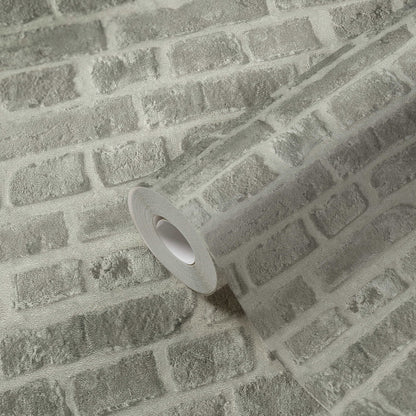Soft Mortar Brick Wallpaper - Washed Grey - 24 Rolls Due July 2026