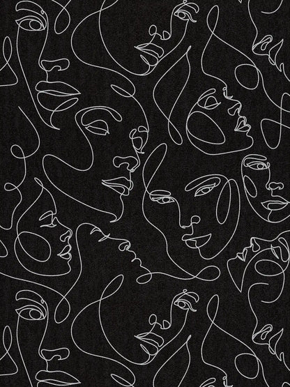 Muse Line Art Face wallpaper in black/silver – flat pattern