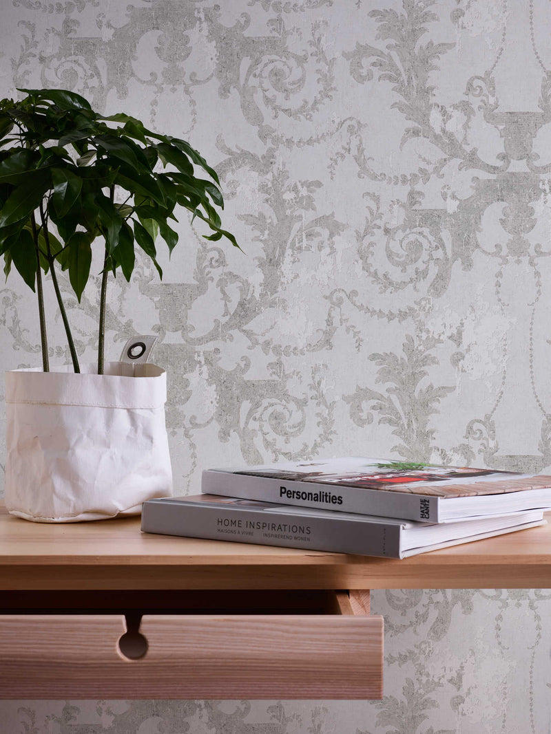 Old World Plaster Wallpaper - Grey Metallic