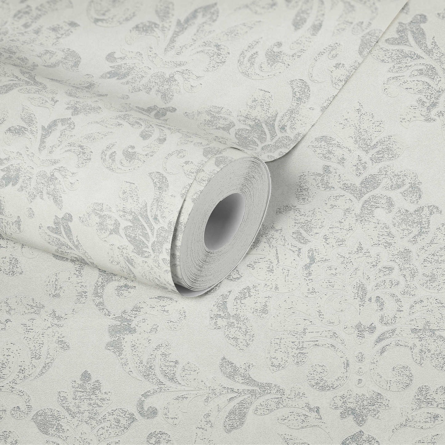Baroque Damask Wallpaper - Grey + White