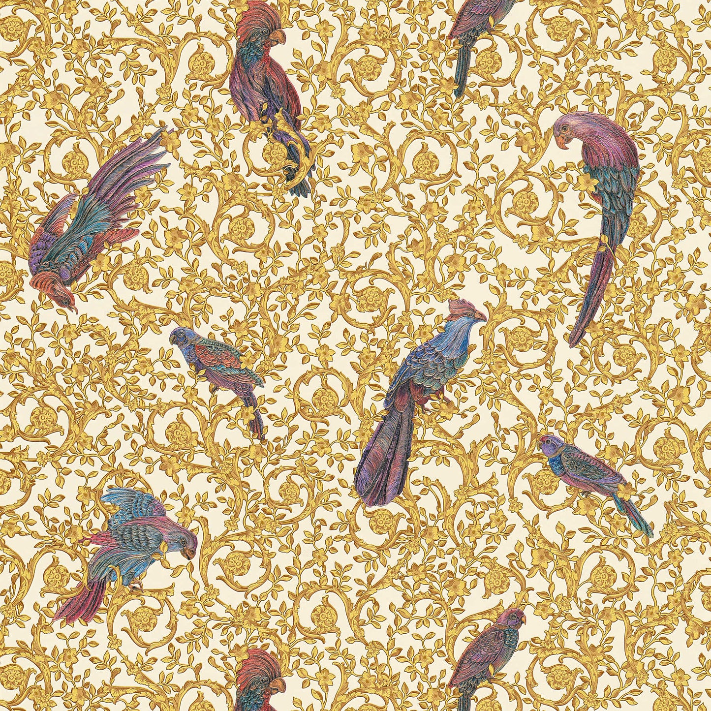 Sample - Versace Regal Woodland Wallpaper - Gold - Violet