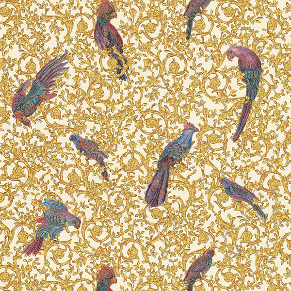Sample - Versace Regal Woodland Wallpaper - Gold - Violet